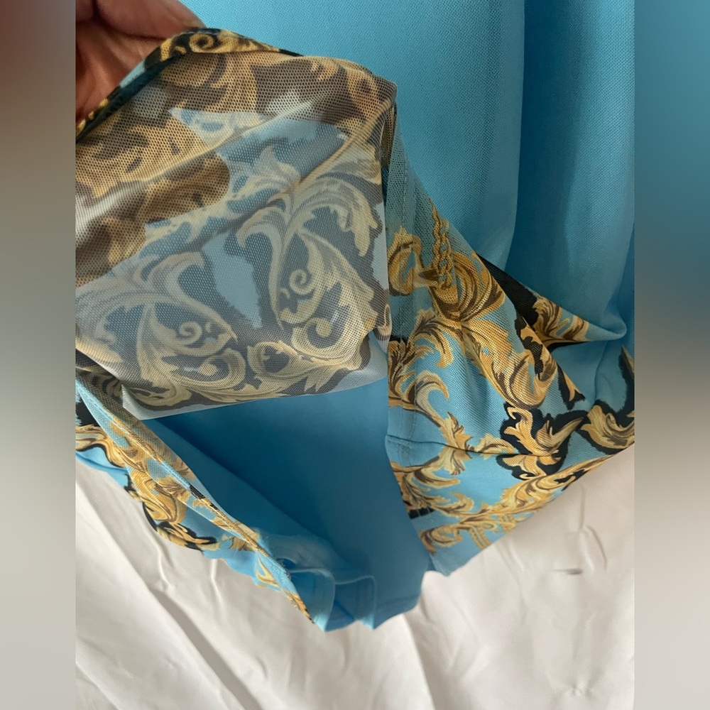 AFRM Blue Dress with Gold Baroque AMINA MESH MIDI - Picture 7 of 11